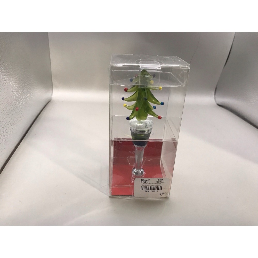 Pier One Imports Blown‎ Glass Christmas Tree  Bottle Stopper